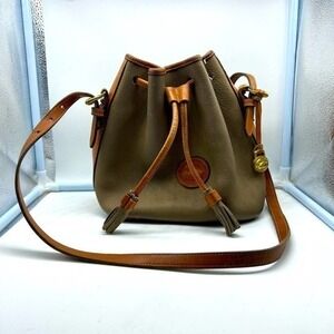 DOONEY&BOURKE Authentic tan brown pebbled leather drawstring bucket bag …